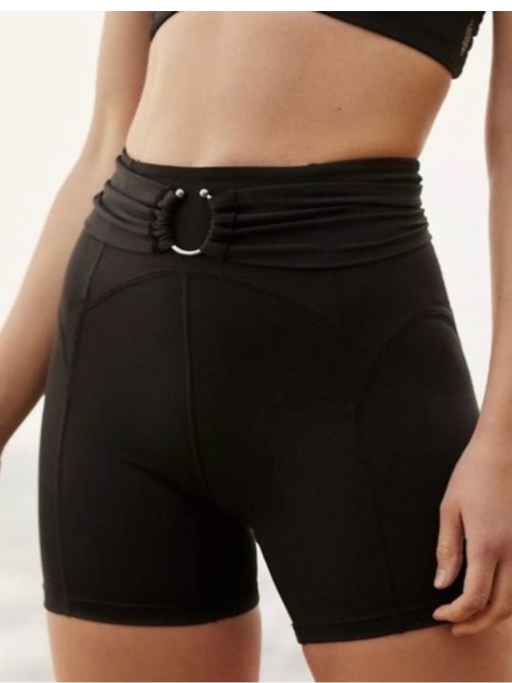 FP Movement by Free People Black High-Waist Bike Shorts with Ring Detail